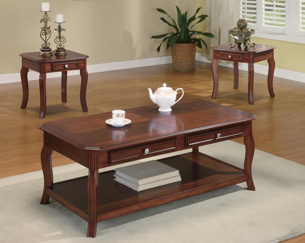 Warm brown cherry 3 piece simple table set by Coaster