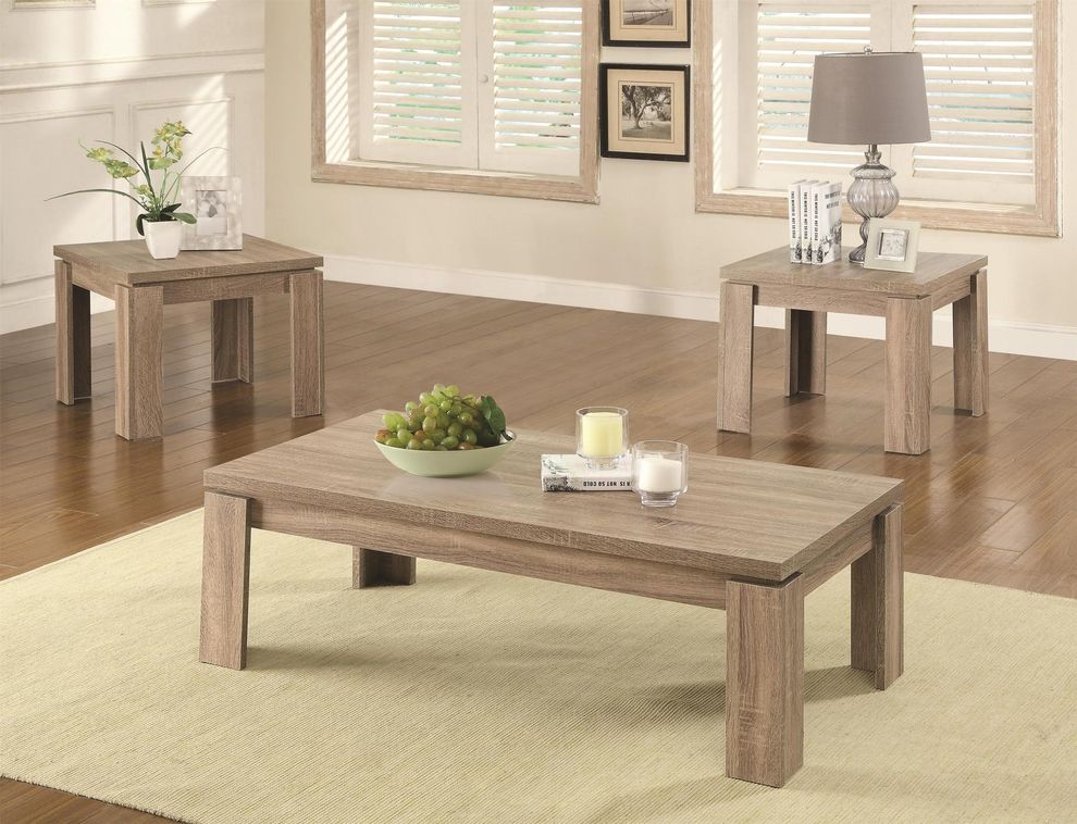 Rustic weathered brown finish cocktail table set by Coaster