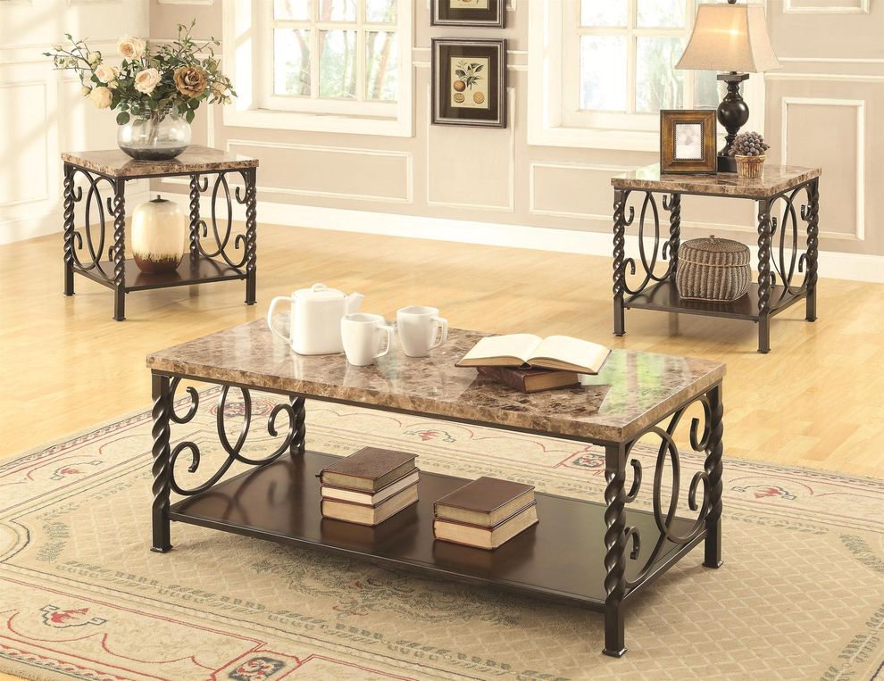 Faux marble top 3pcs coffee table set by Coaster