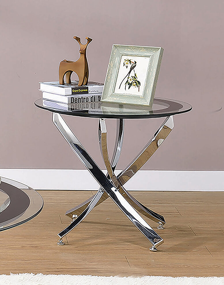 Glass top chrome end table by Coaster
