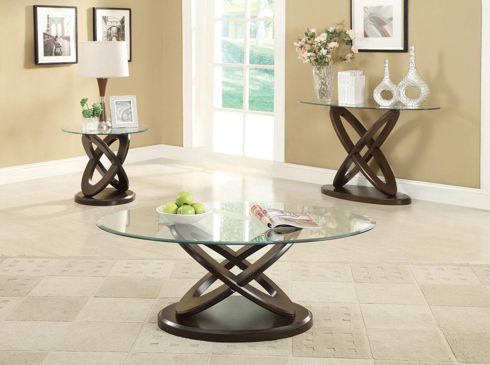 Glass top/intersecting ring design coffee table by Coaster