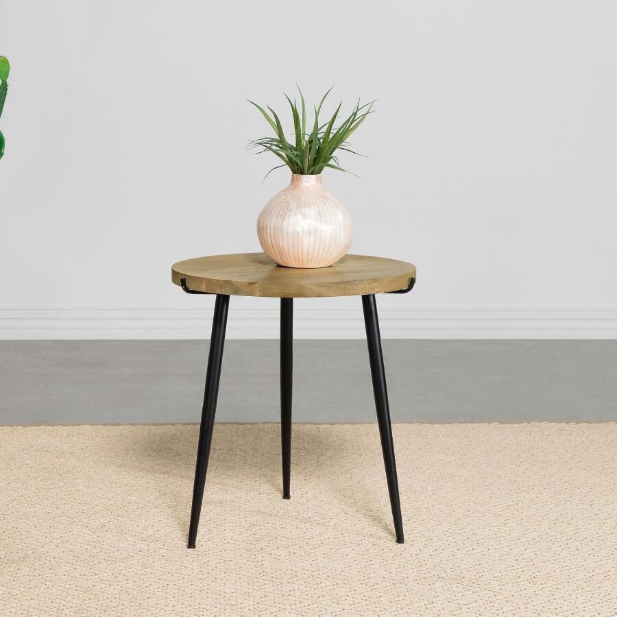 Round solid wood top end table natural and black by Coaster