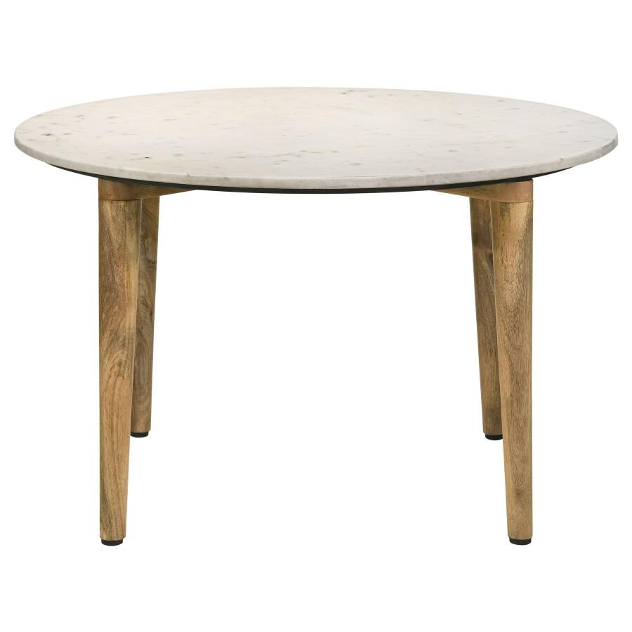 Round marble top coffee table white and natural by Coaster