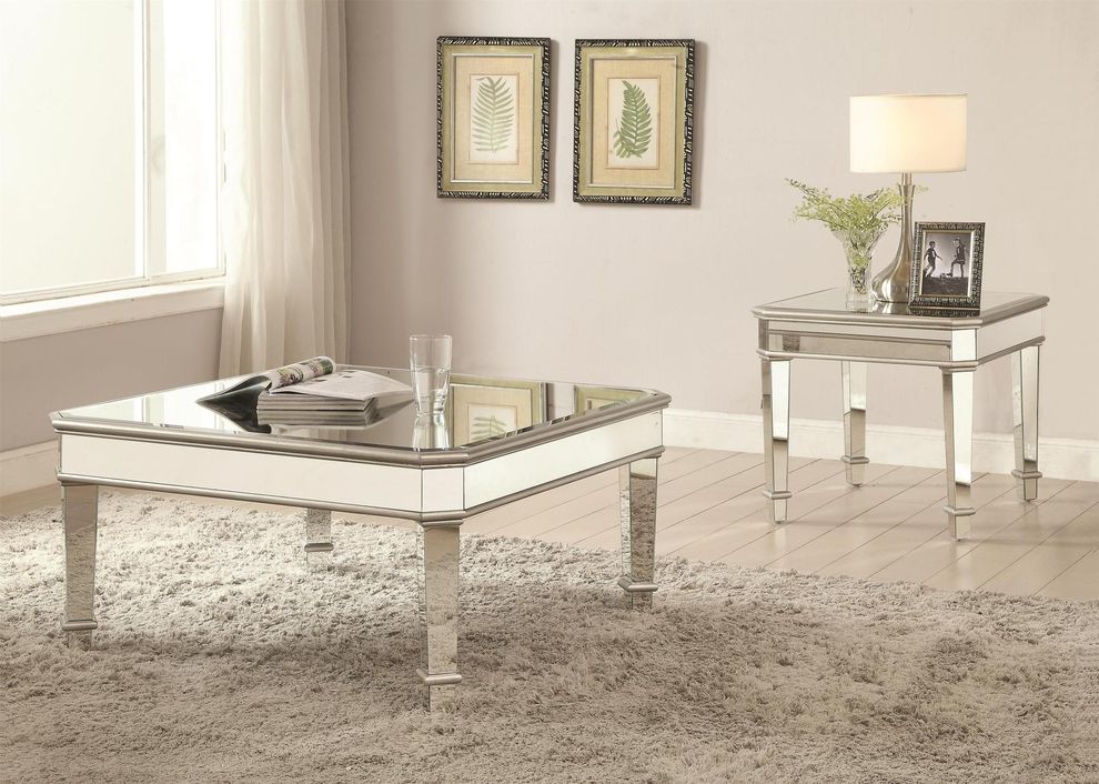 Mirrored panels square glam style coffee table by Coaster