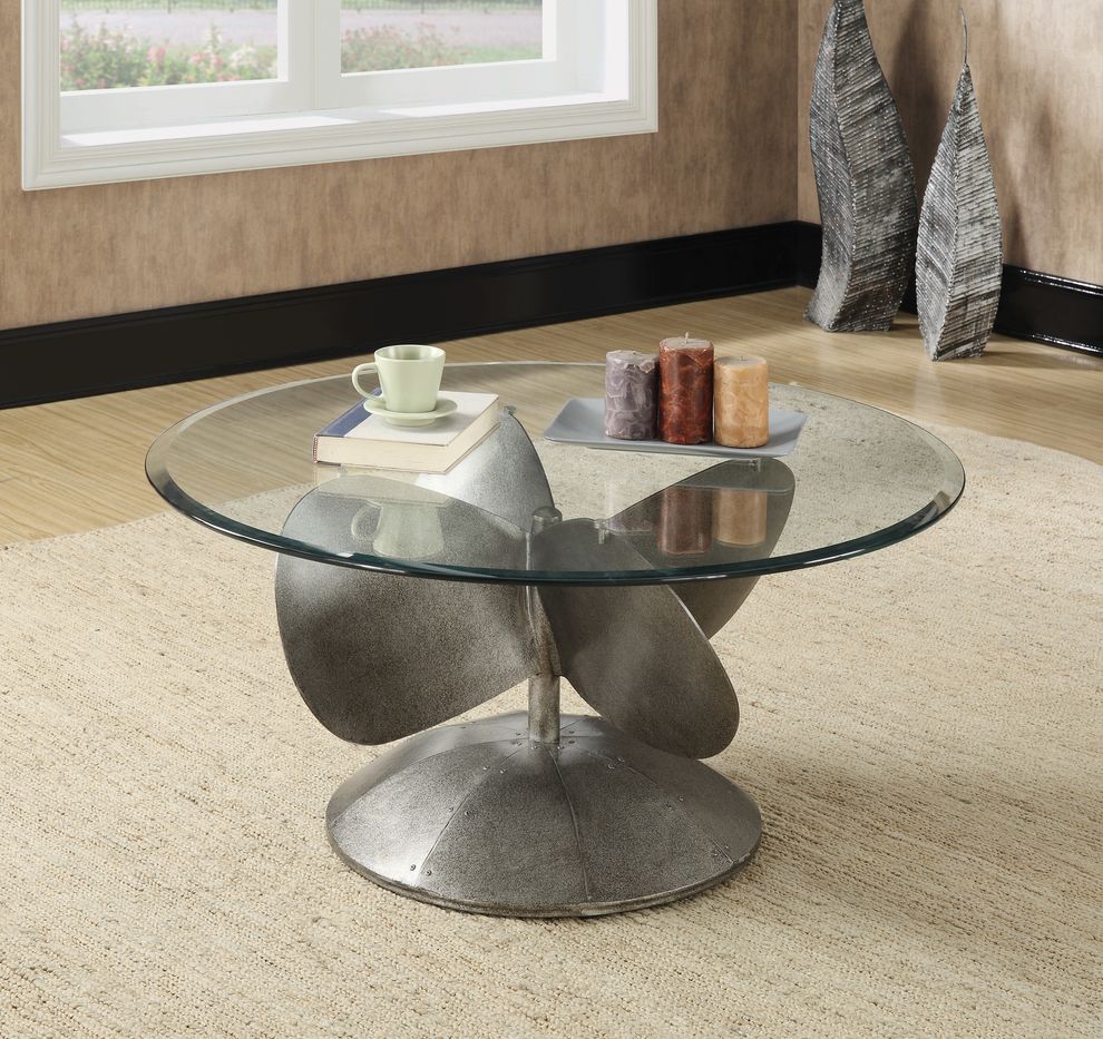 Industrial age propeller style coffee table by Coaster