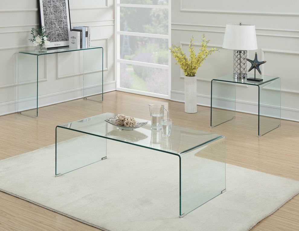 All glass coffee table w curved edges by Coaster