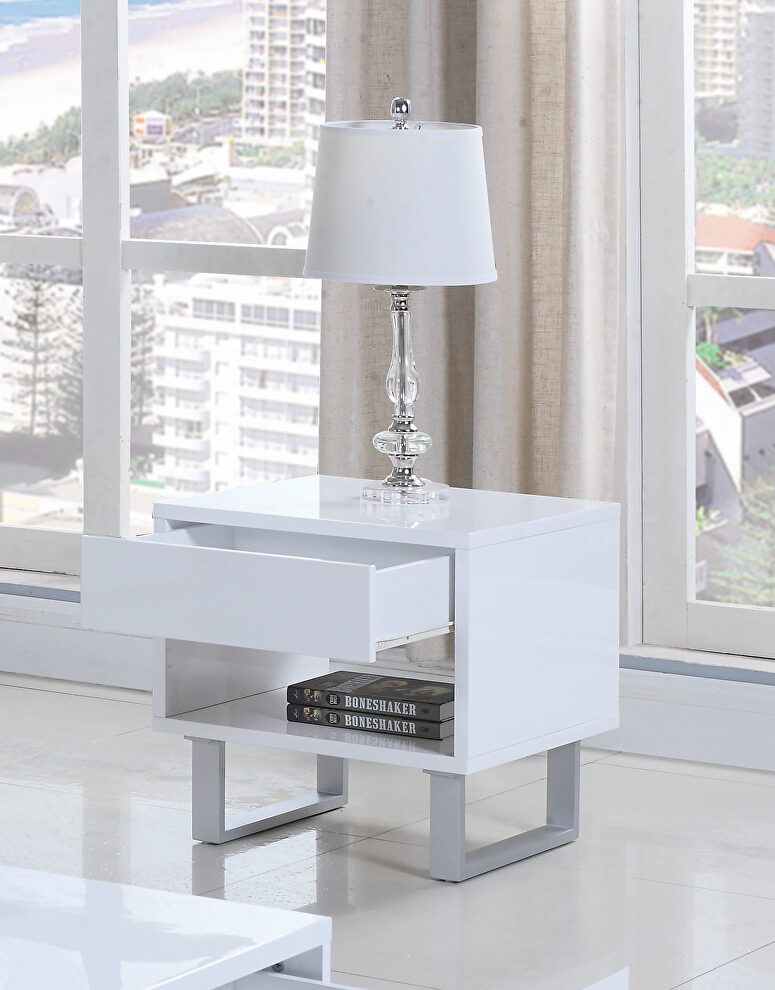 Contemporary glossy white end table by Coaster