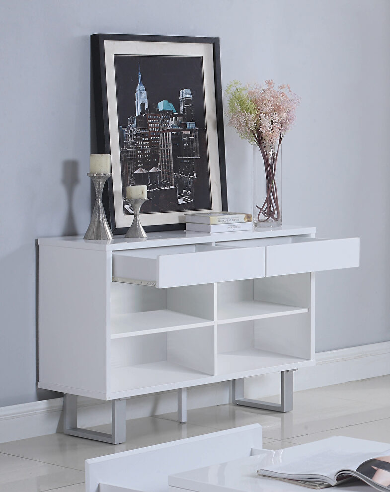 Contemporary glossy white sofa table by Coaster