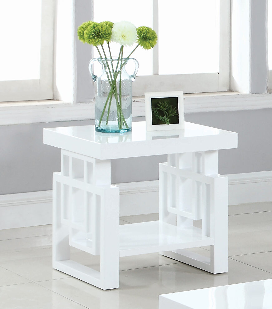 Transitional glossy white end table by Coaster