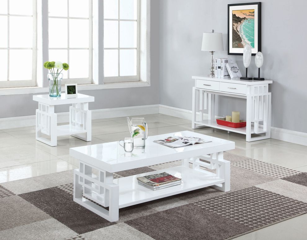 Transitional glossy white coffee table by Coaster