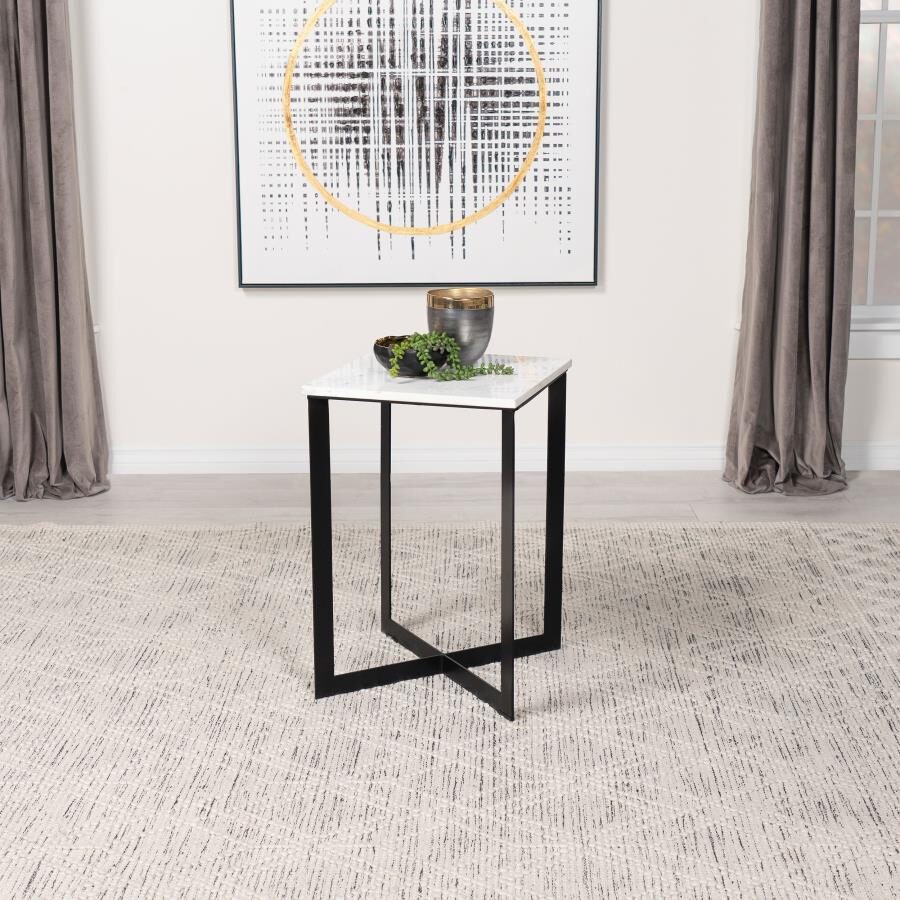 Square marble top end table white and black by Coaster