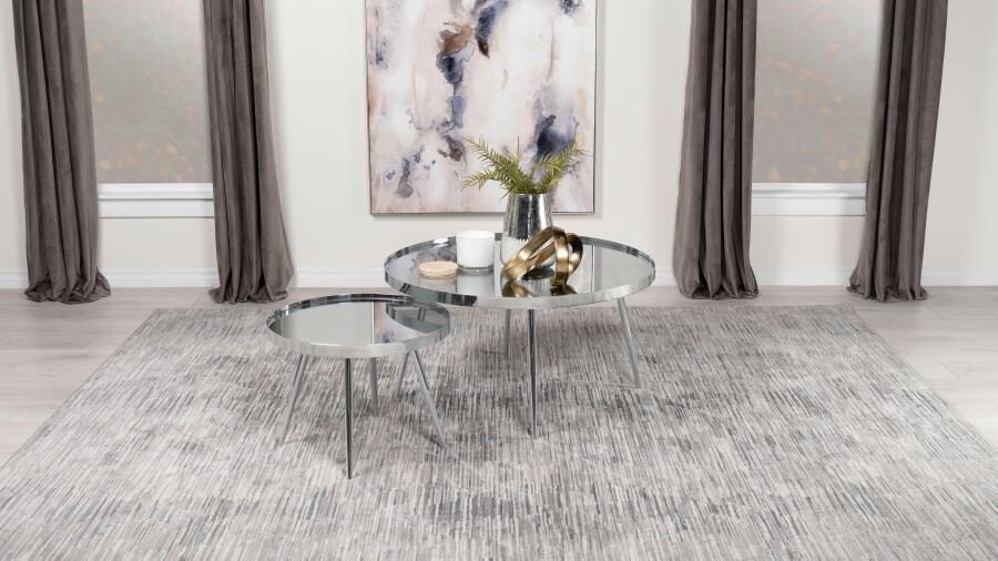 2-piece round mirror top nesting coffee table chrome by Coaster