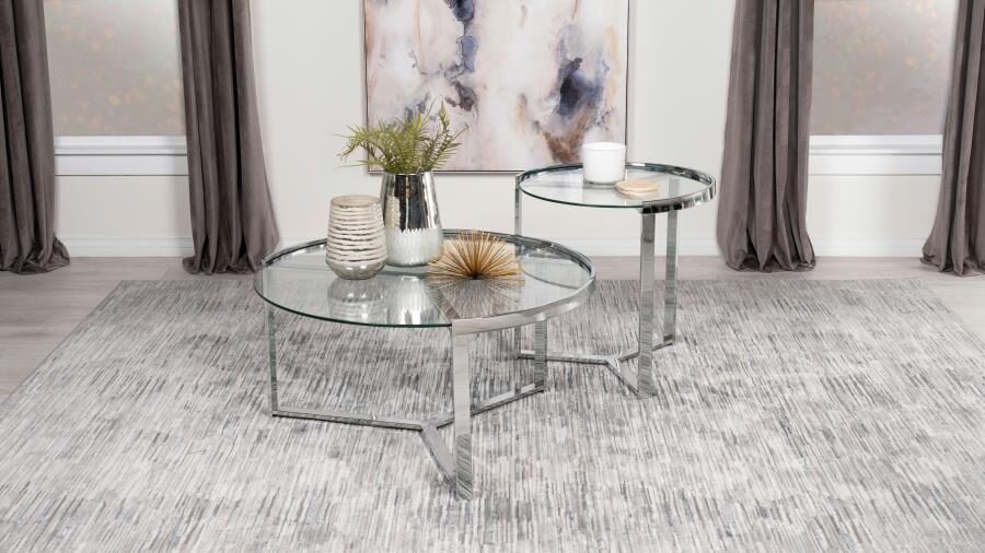 2-piece round glass top nesting coffee table clear and chrome by Coaster