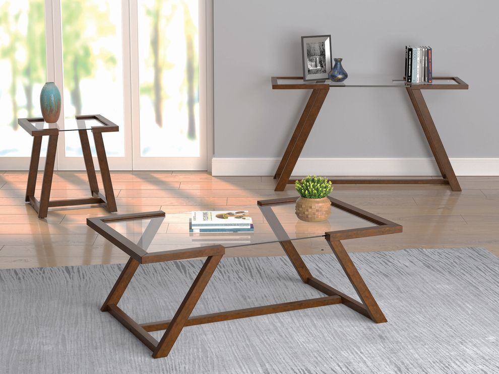 Glass top / cinnamon wood coffee table by Coaster