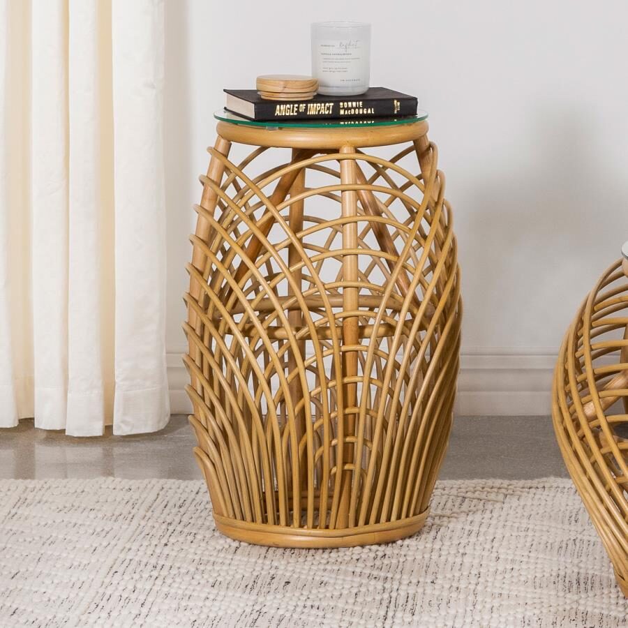 Round woven rattan end table natural by Coaster