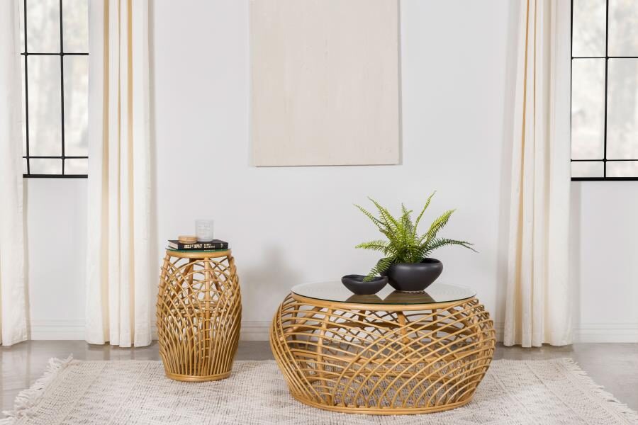 Round woven rattan coffee table natural by Coaster