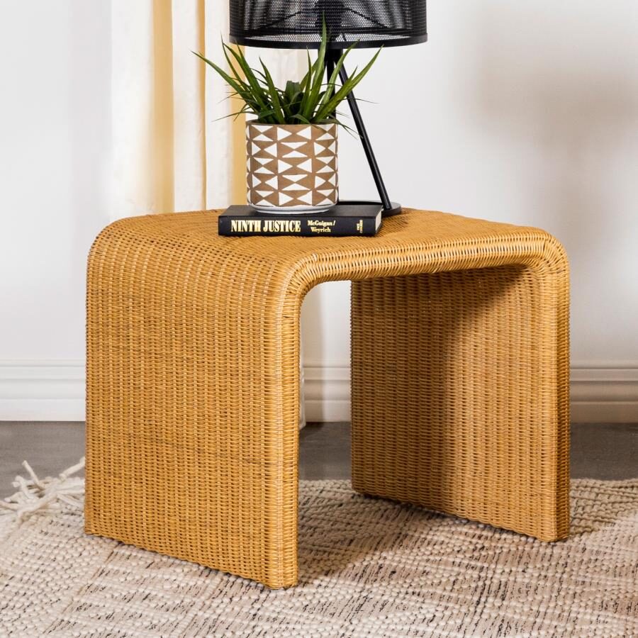 Square rattan end table natural by Coaster