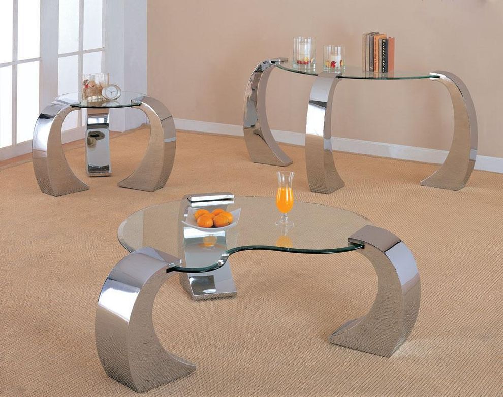 Contemporary glass / chrome legs coffee table by Coaster