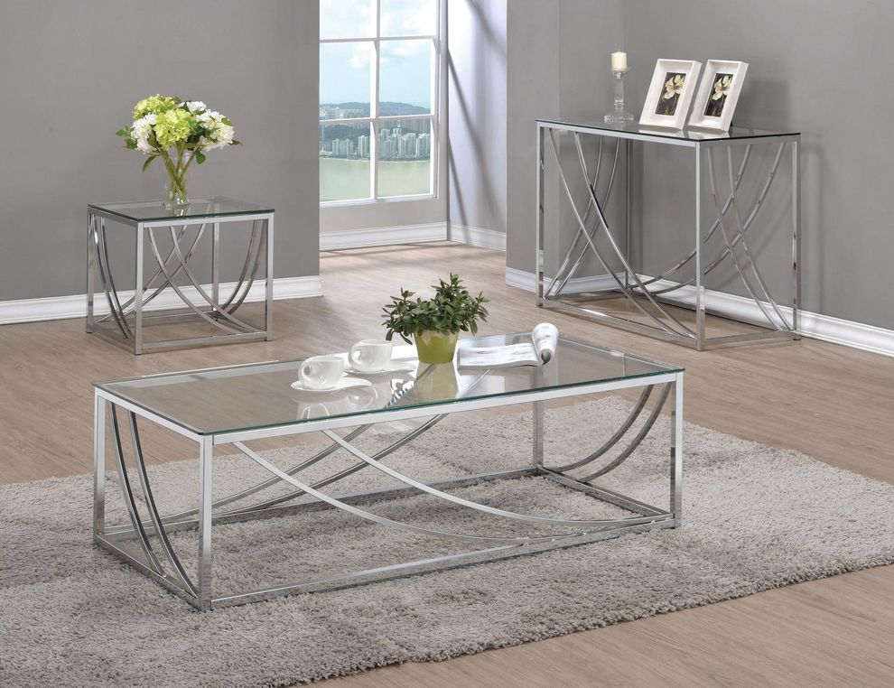 Chrome base glass top modern coffee table by Coaster