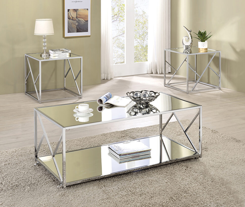 3 pc occasional table set w mirrored tabletops by Coaster