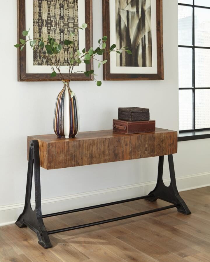 Recycled wood industrial style sofa table by Coaster