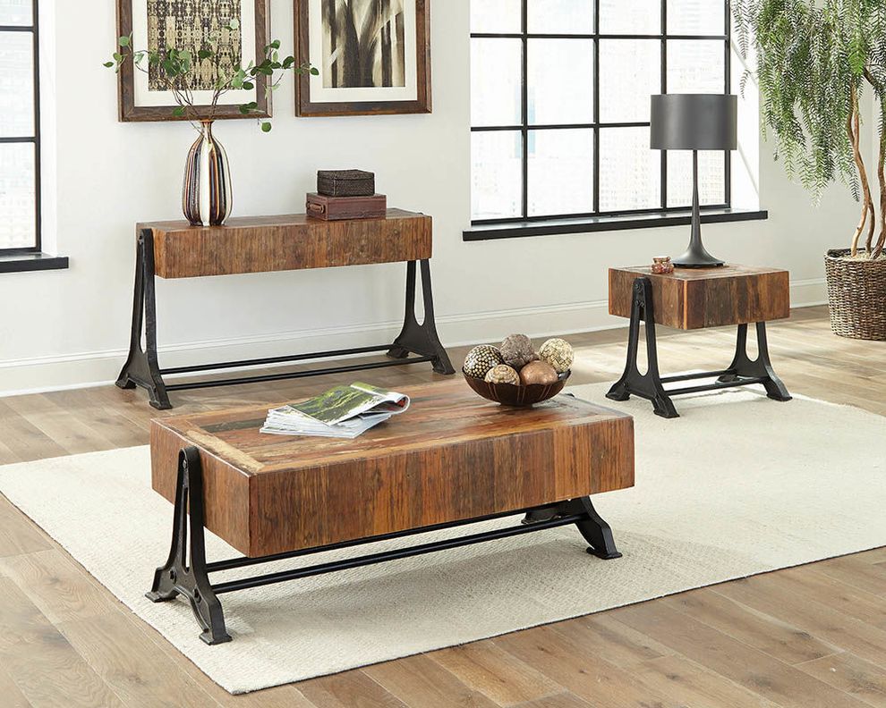 Recycled wood industrial style coffee table by Coaster