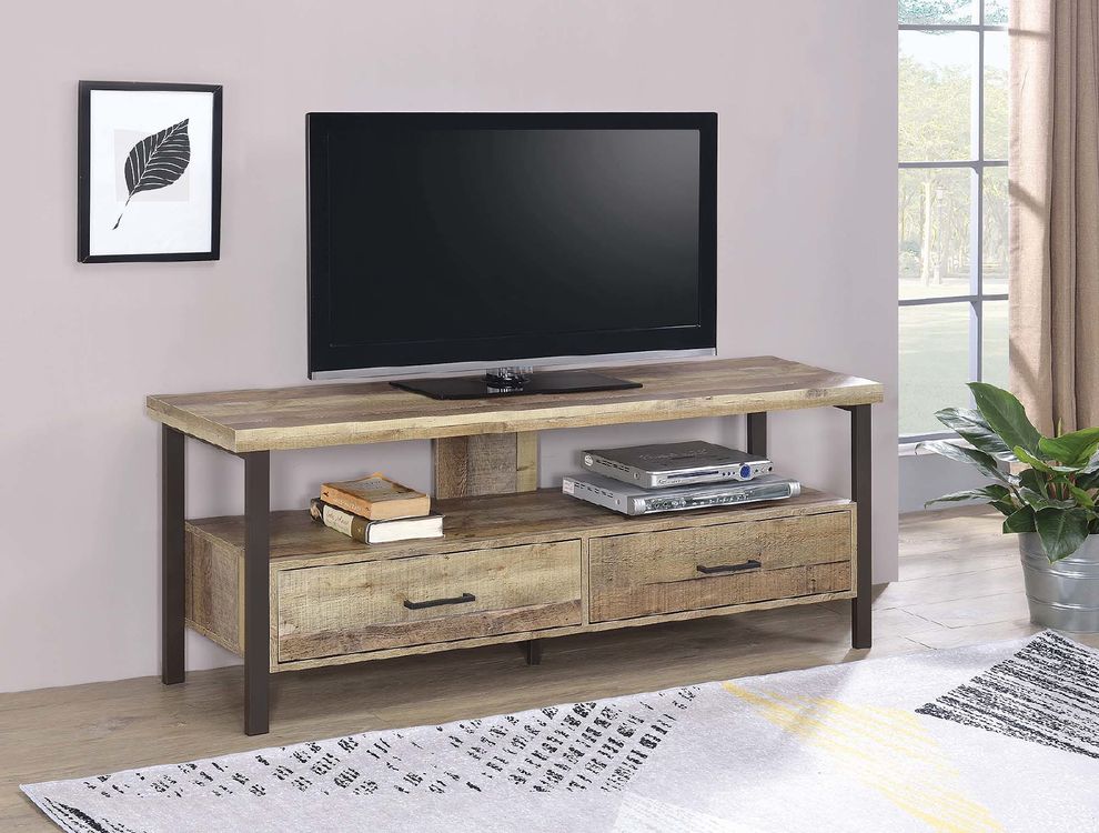 Rustic weathered pine 60 inch TV console by Coaster