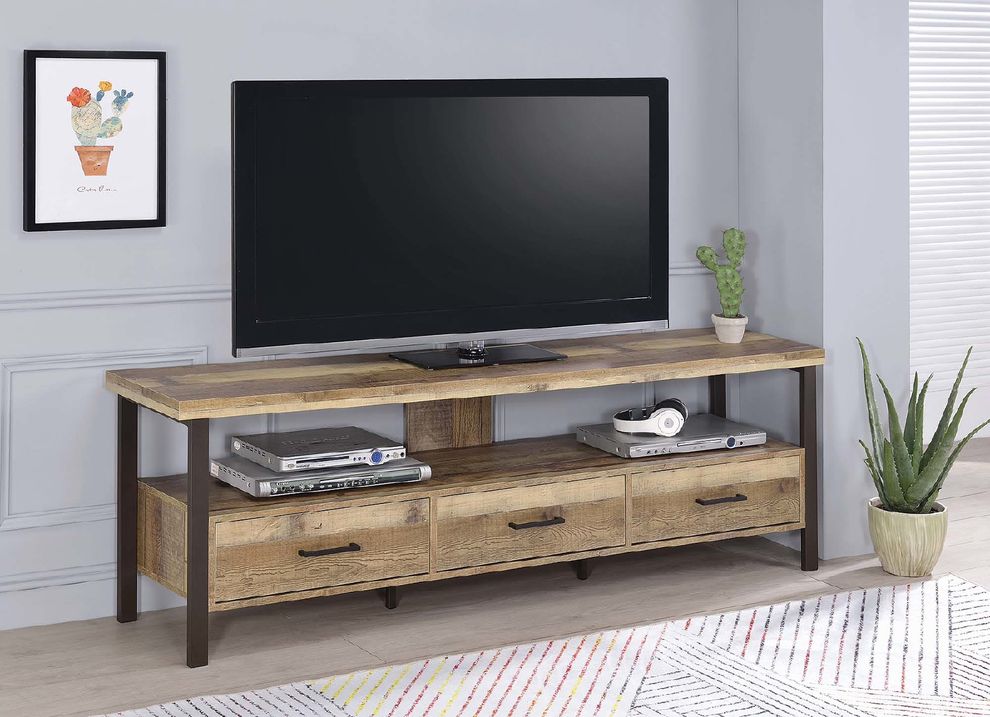 Rustic weathered pine 71-inch TV console by Coaster