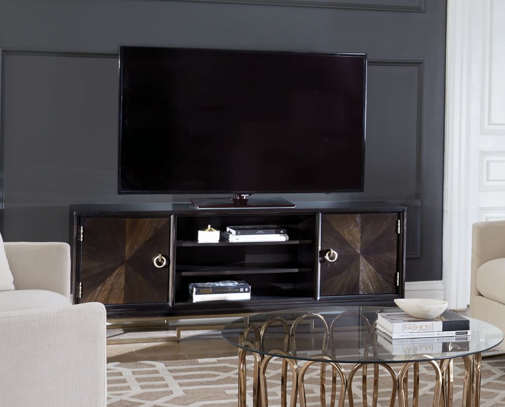 Tv console with rose brass accents by Coaster