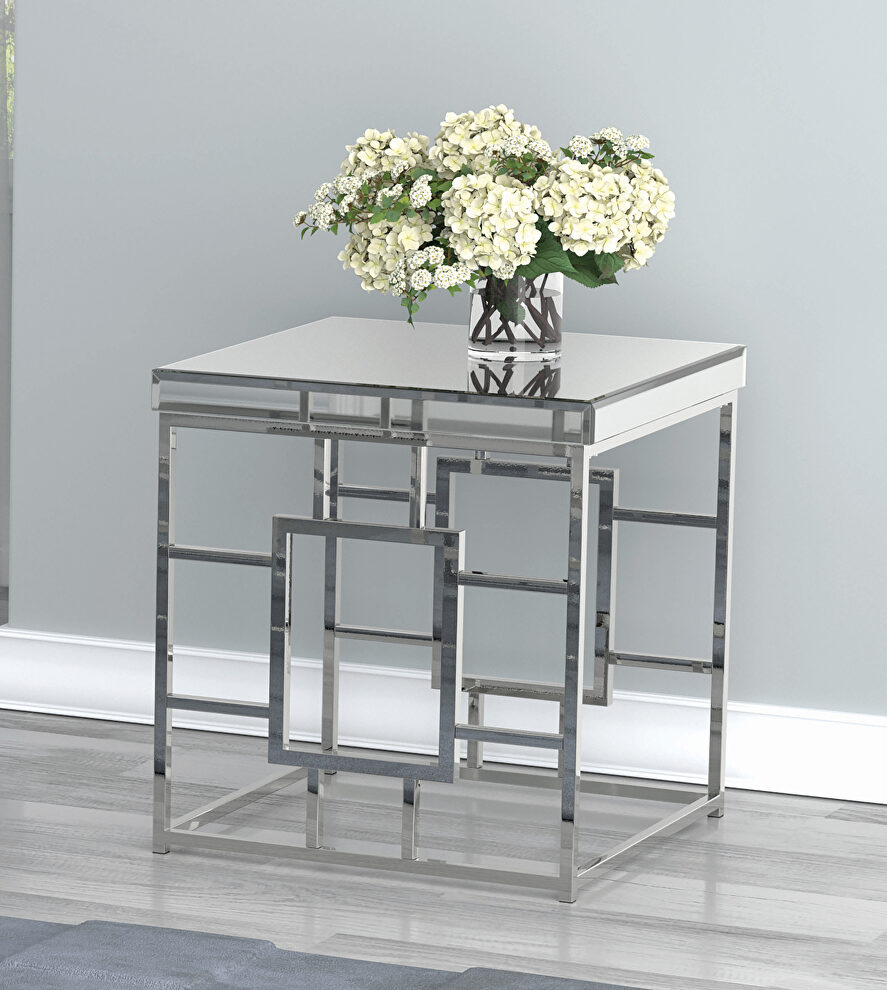 Mirrored / chromed contemporary end table by Coaster