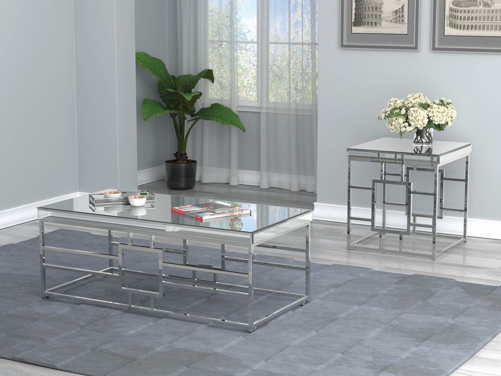Mirrored / chromed contemporary coffee table by Coaster