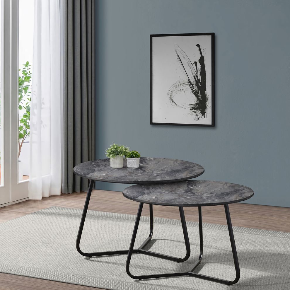 2pcs casual style gray round coffee table set by Coaster