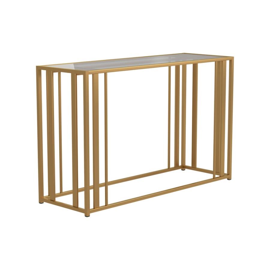 Glass top / brass metal legs sofa table by Coaster