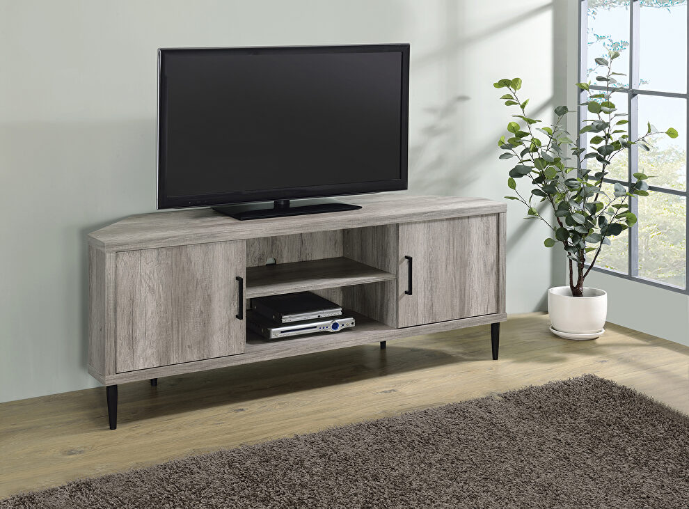 Weathered finish in gray driftwood TV console by Coaster