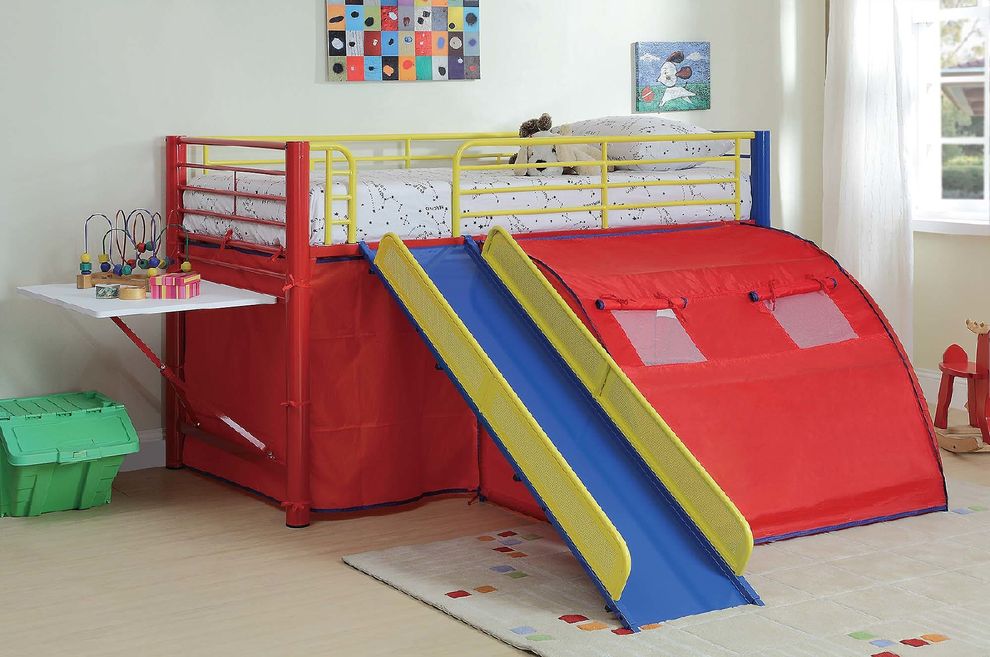 Multi-color themed red, blue, and yellow loft bed by Coaster