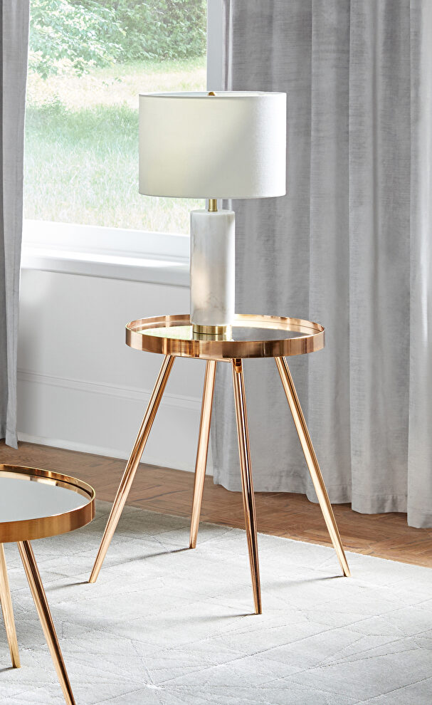 Round mirrored top end table by Coaster