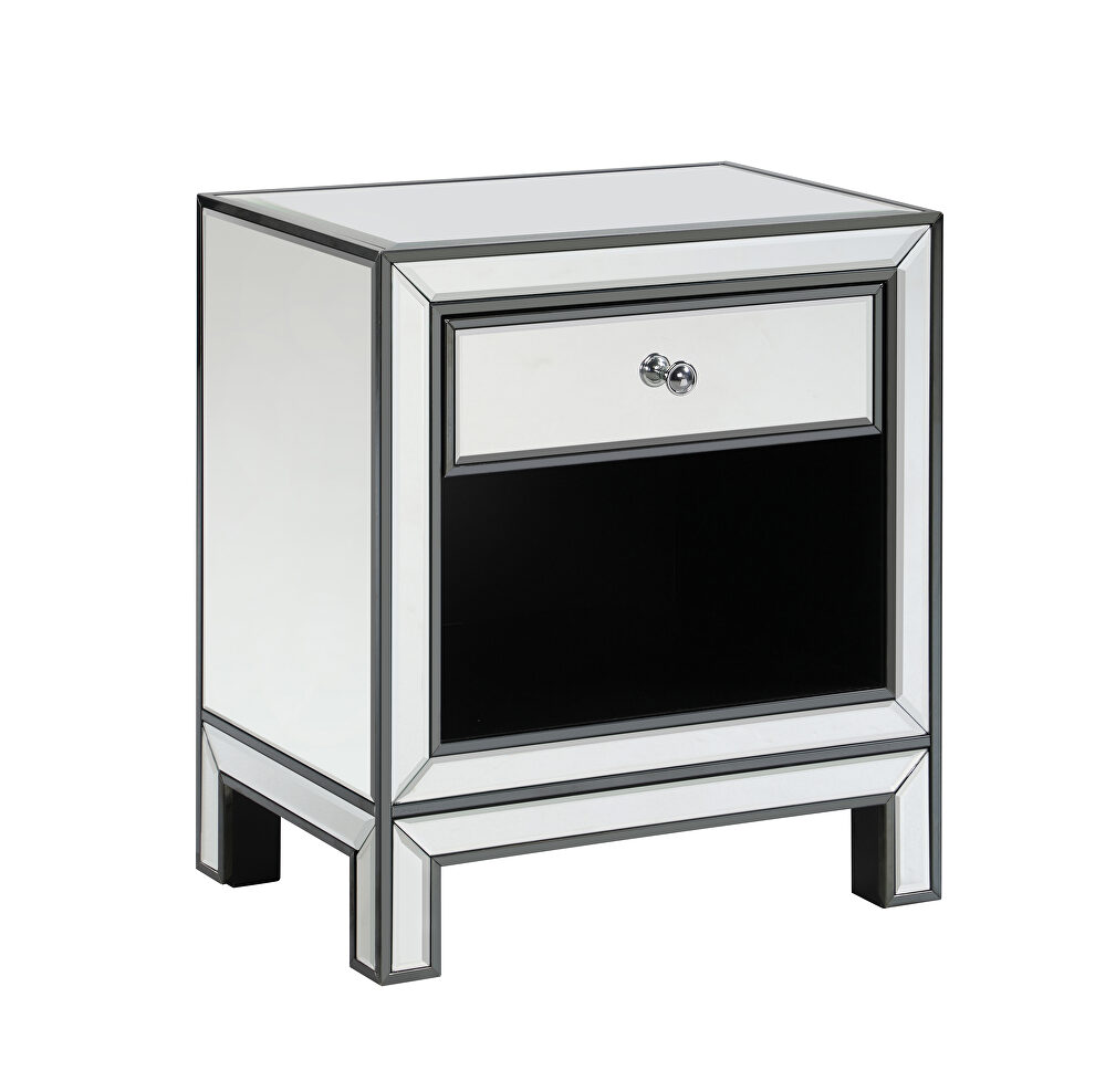 End table mirrored drawers framed with a titanium black finish by Coaster