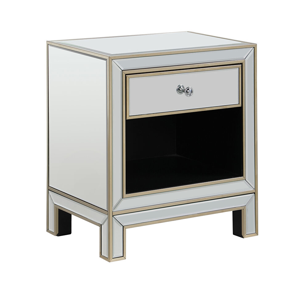 End table mirrored drawers framed with a soft champagne gold finish by Coaster