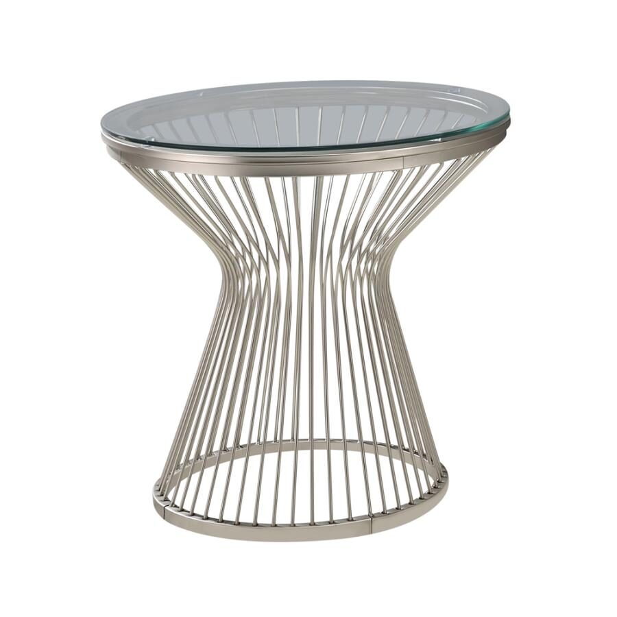 Hourglass pedestal base end table by Coaster