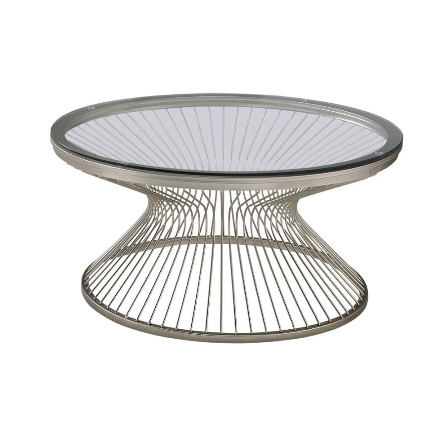 Hourglass pedestal base coffee table by Coaster