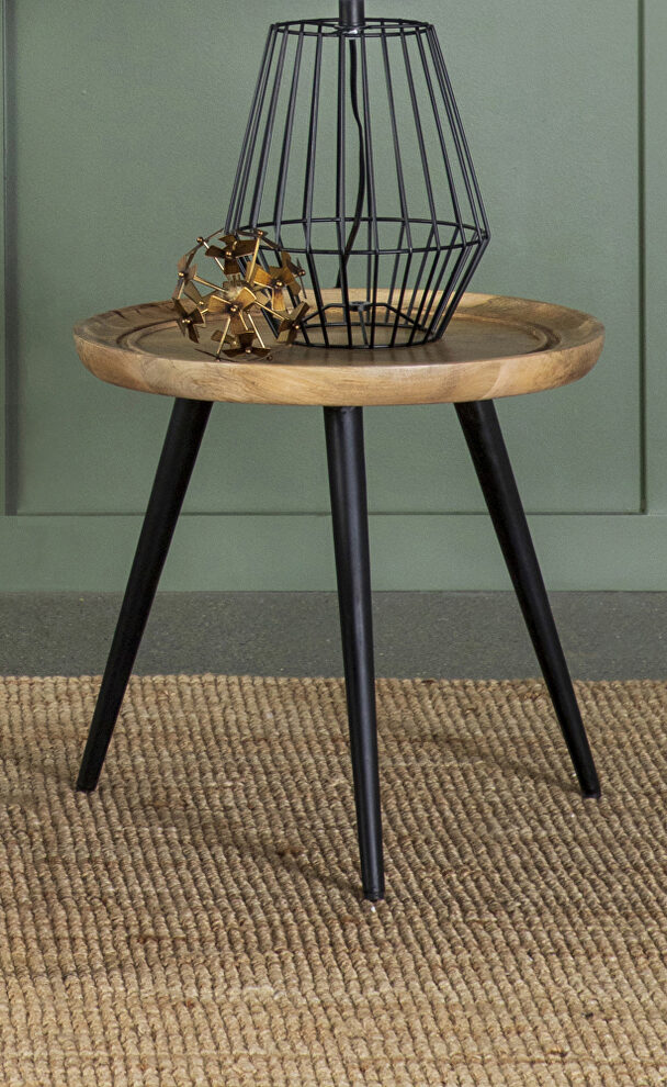 Natural finish top and black legs round end table by Coaster