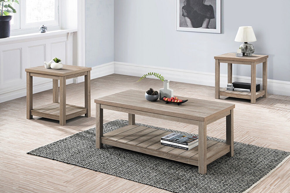 Greige finish 3-piece occasional set with open shelves by Coaster