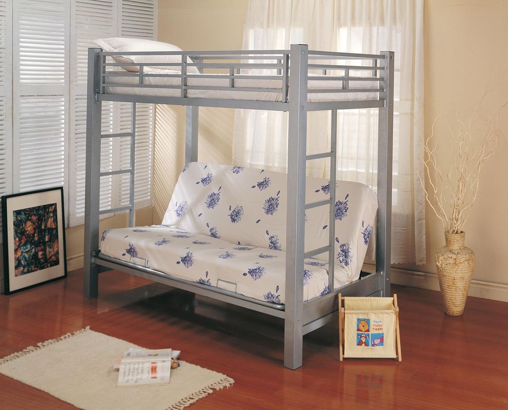 Youth metal glossy silver bunk bed by Coaster