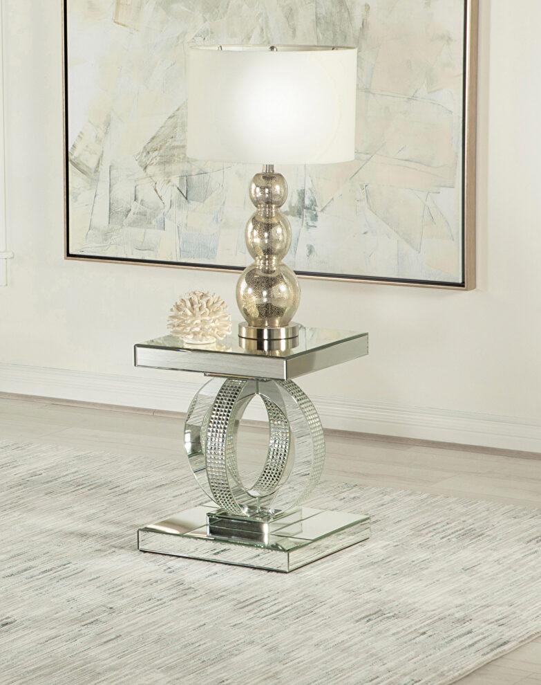 12mm tempered glass hollywood glam end table by Coaster