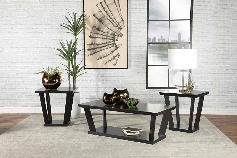 Black finish 3-piece occasional set with open shelves by Coaster