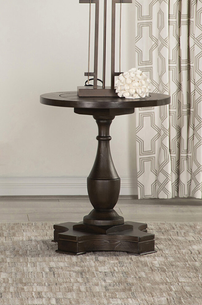 Coffee finish round top and pedestal base end table by Coaster