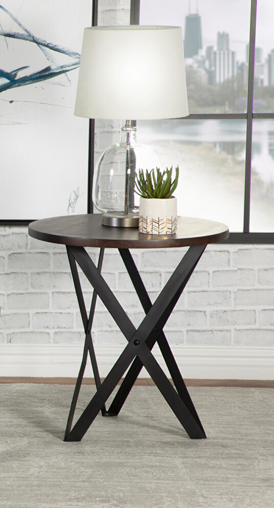 Smokey gray finish top and black legs round end table by Coaster