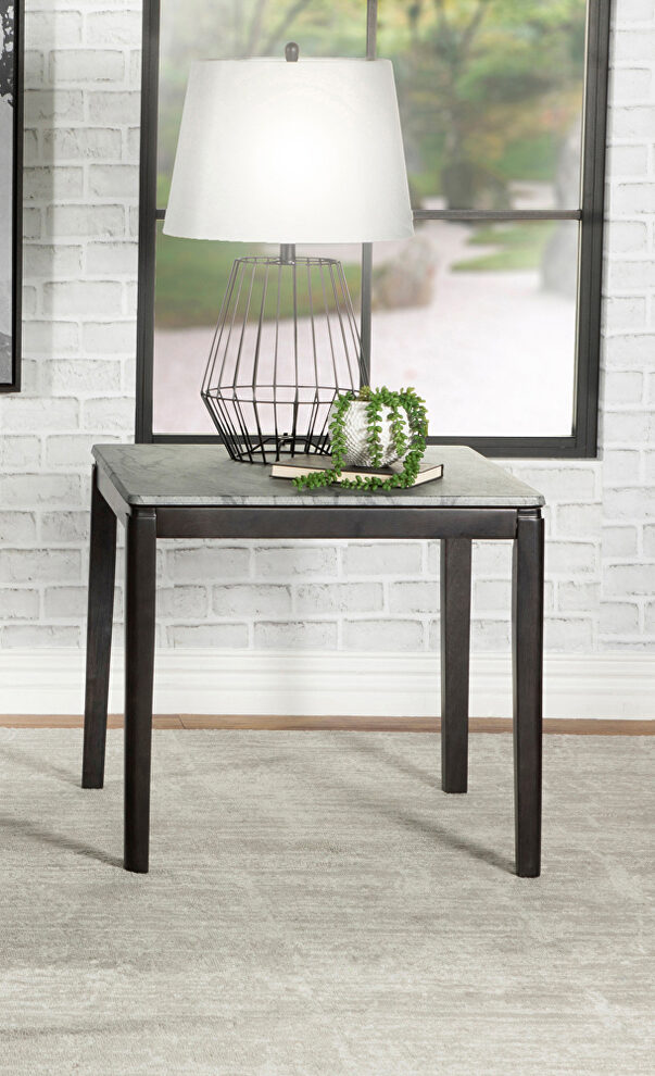 Faux gray marble top and black legs end table by Coaster