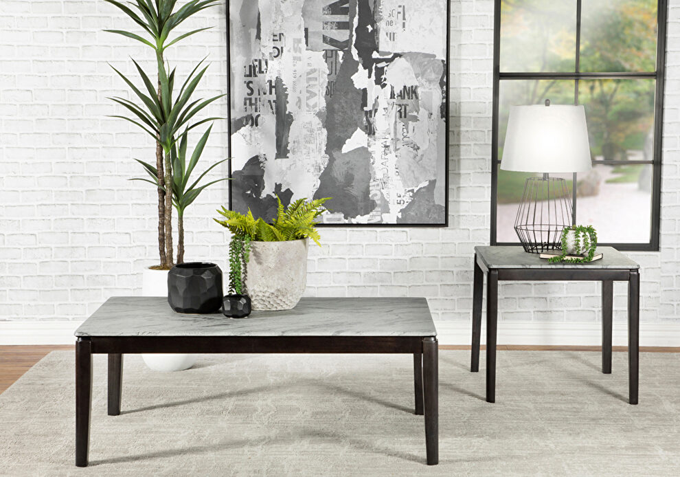 Faux gray marble top and black legs rectangular coffee table by Coaster