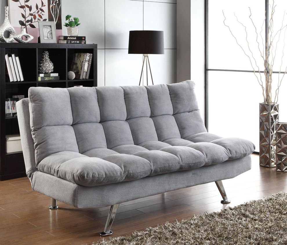 Gray padded sofa bed w/ chrome legs by Coaster